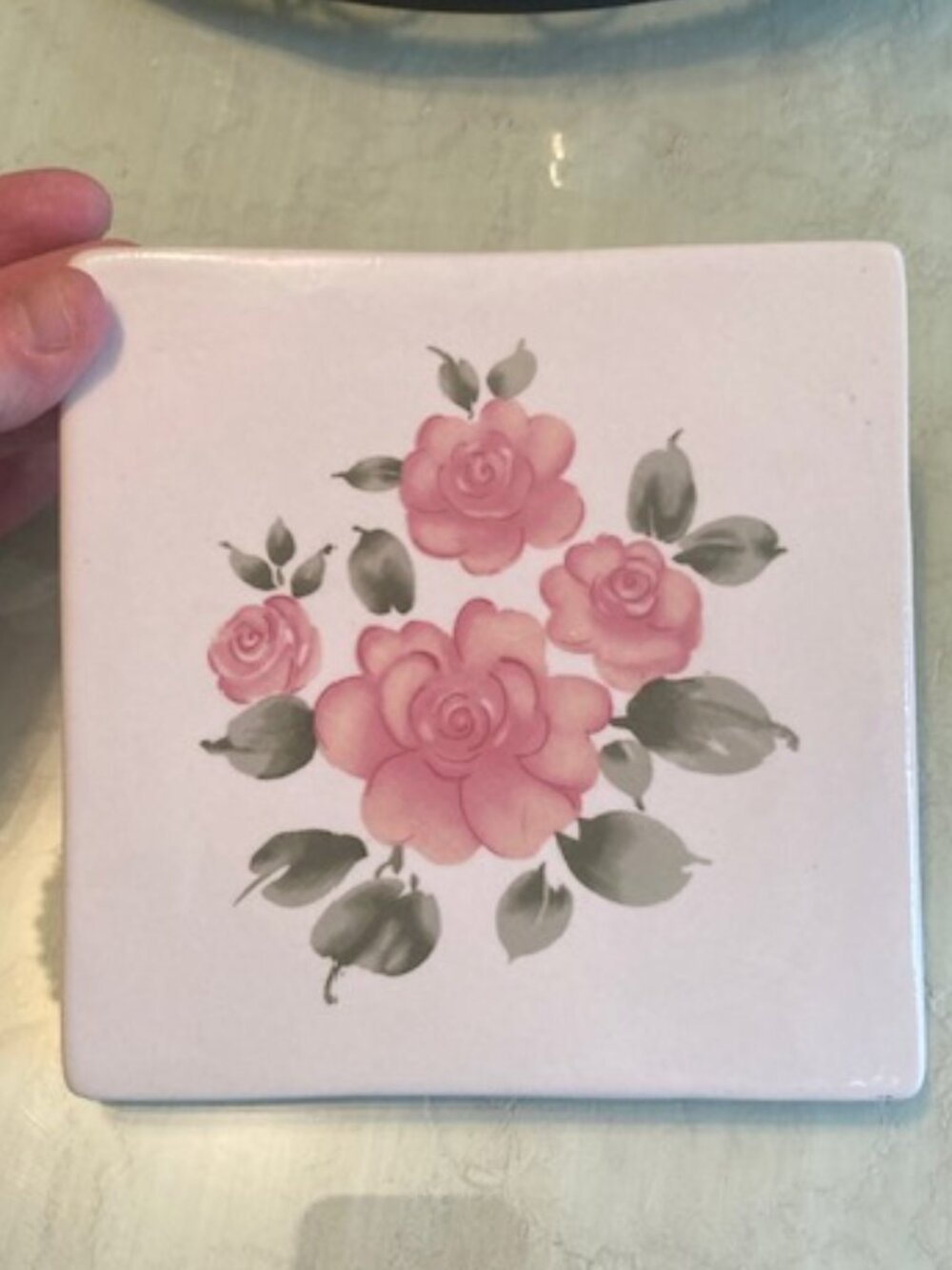Vintage Gibson Roseland Stoneware Trivet - 6"